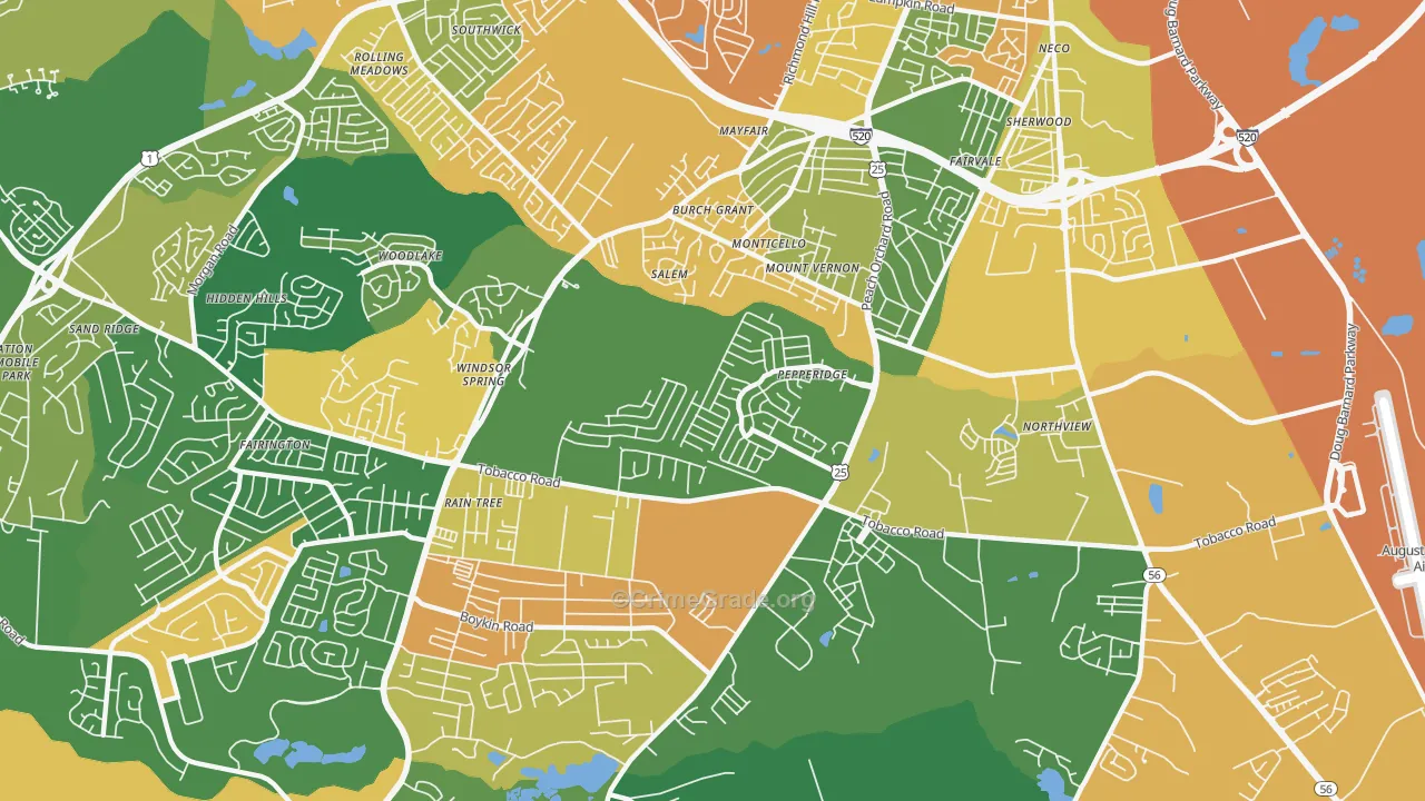Pepperidge, Augusta, GA Map of Assault Rates