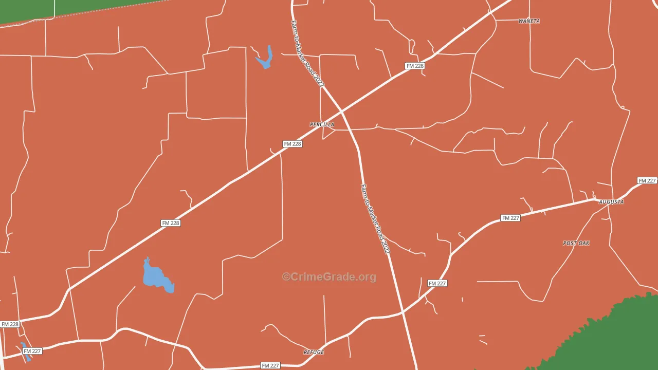 Percilla, TX Map of Assault Rates