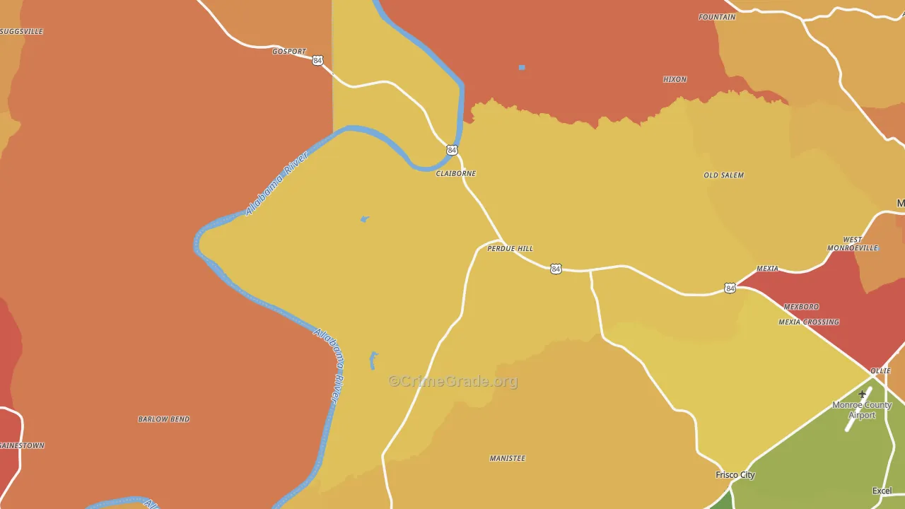 Perdue Hill, AL Map of Assault Rates