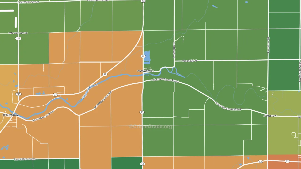 Perkinsville, IN Map of Assault Rates