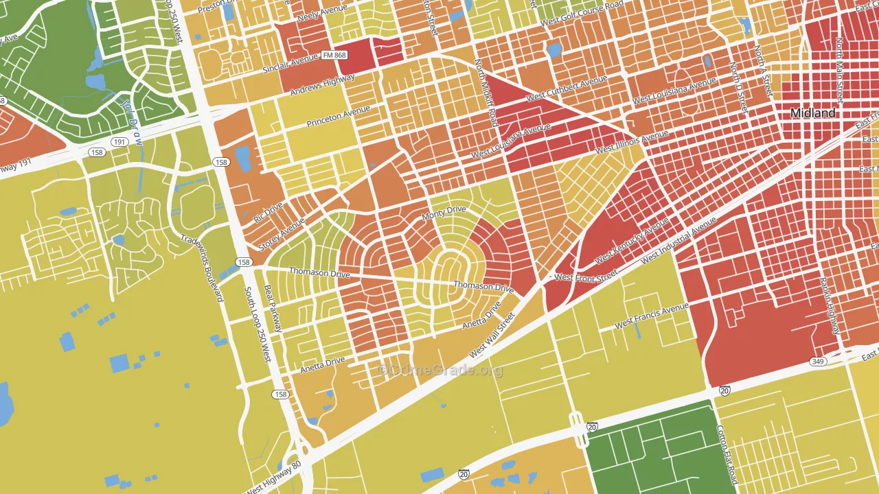 Permian Estates, Midland, TX Map of Assault Rates