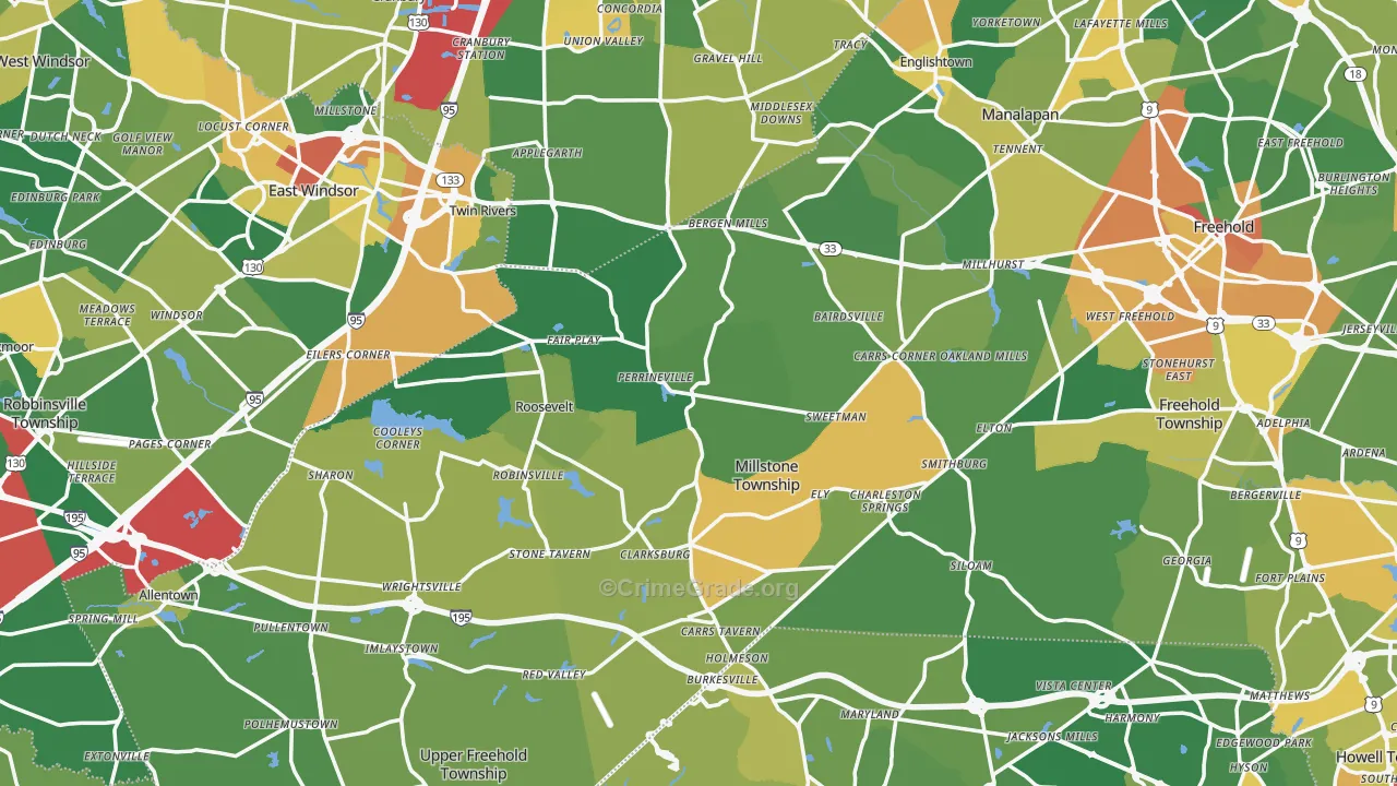 Perrineville, NJ Map of Assault Rates