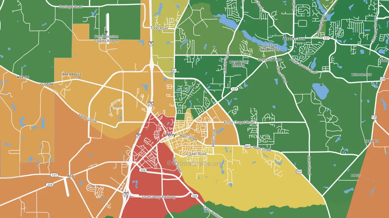 Perry, GA Map of Assault Rates