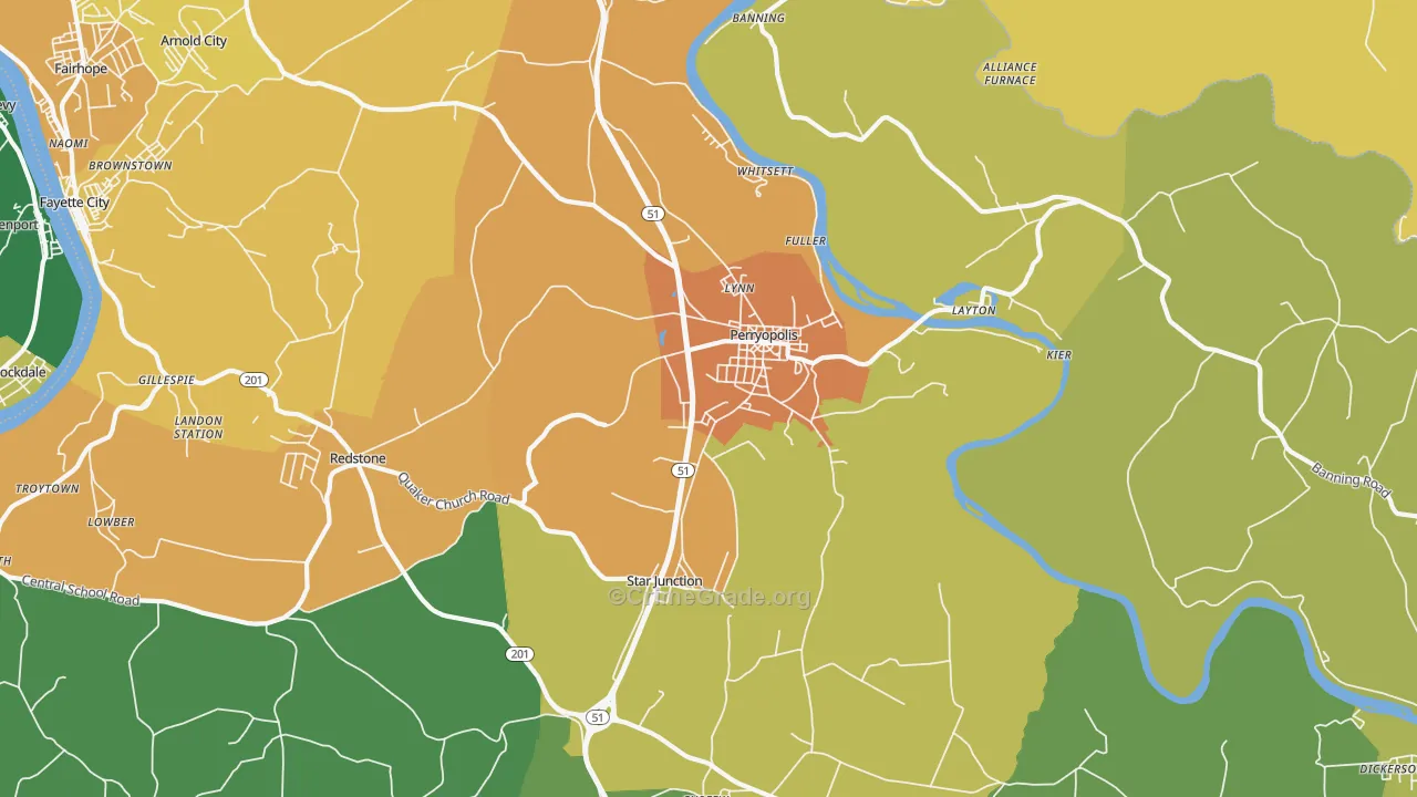 Perryopolis, PA Map of Assault Rates