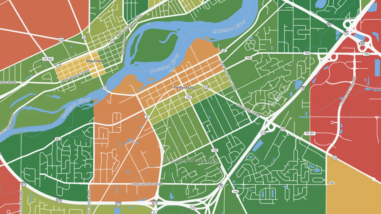 Perrysburg Historic District, Perrysburg, OH Map of Assault Rates