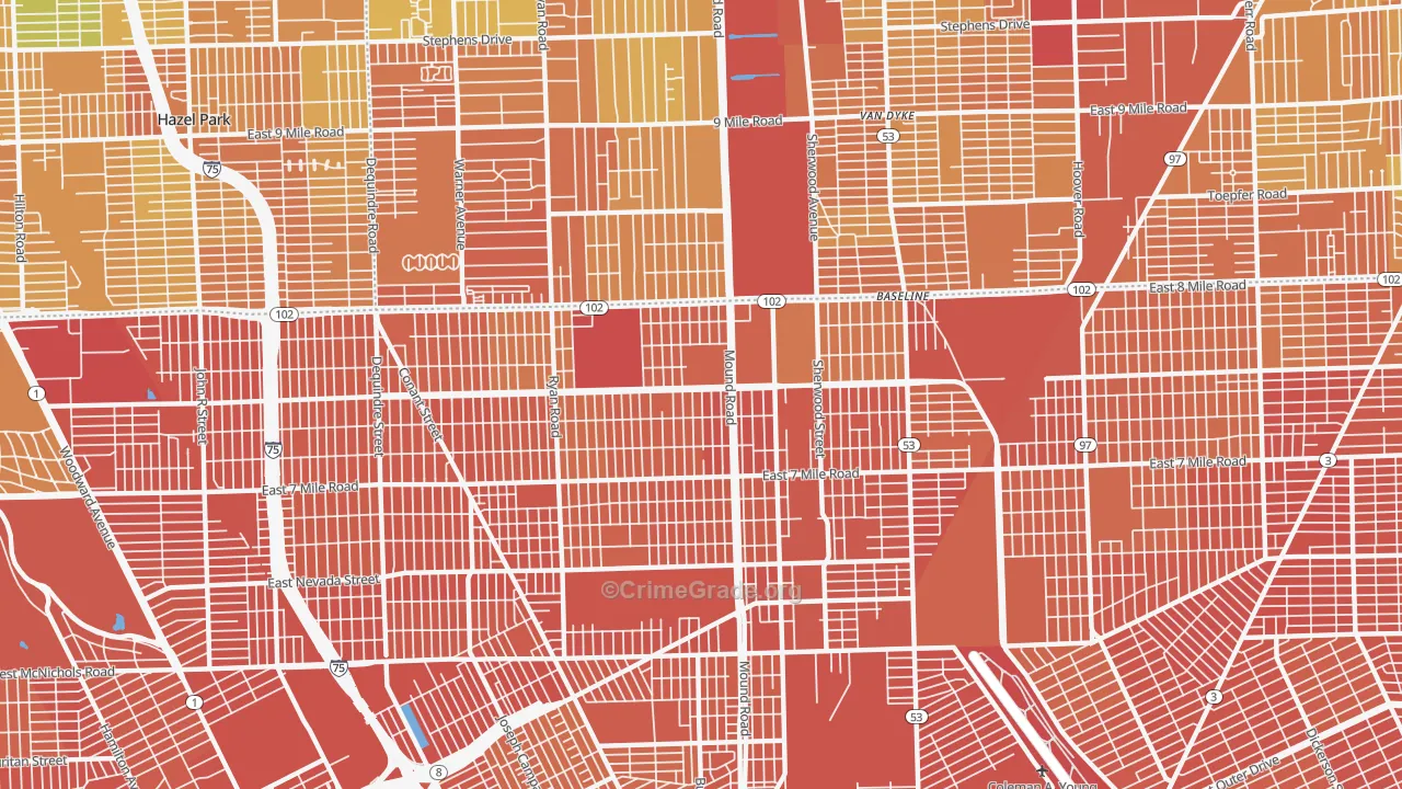 Pershing, Detroit, MI Map of Assault Rates