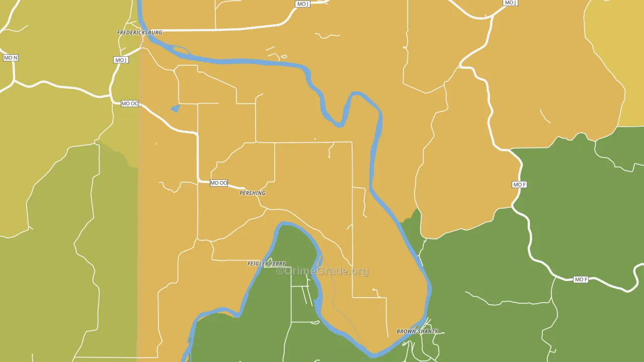 Pershing, MO Map of Assault Rates