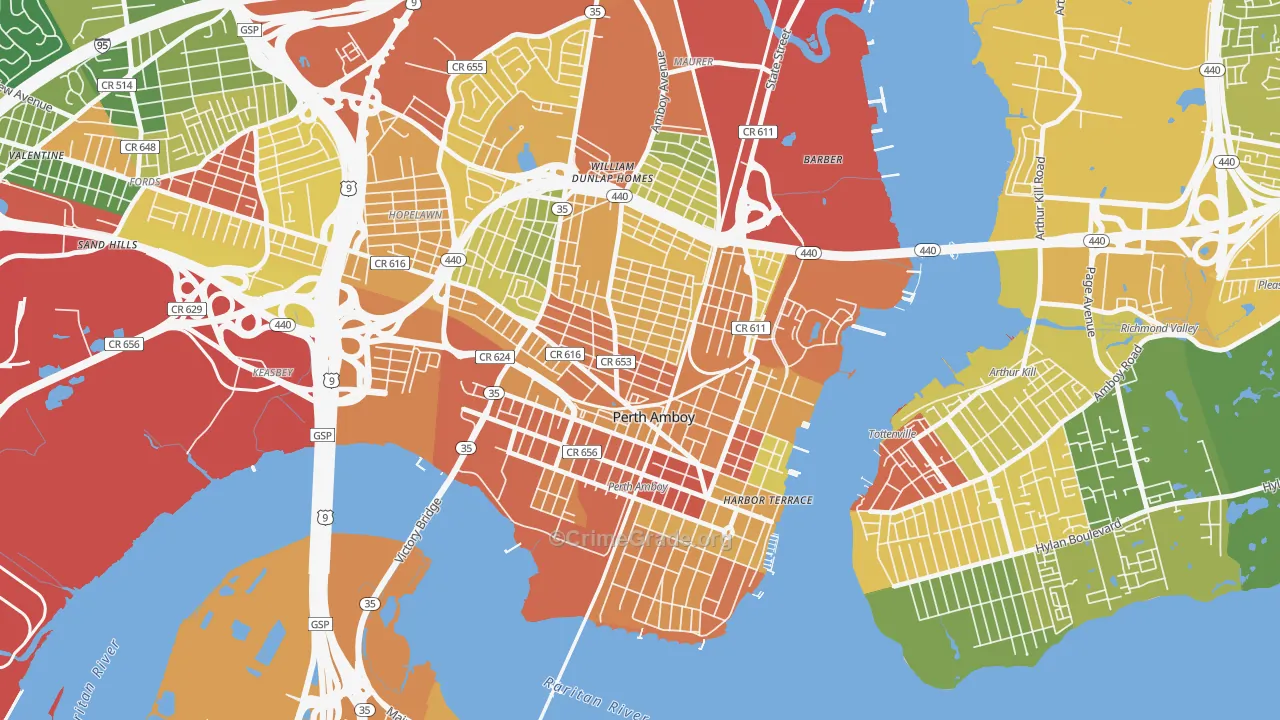 Perth Amboy, NJ Map of Assault Rates