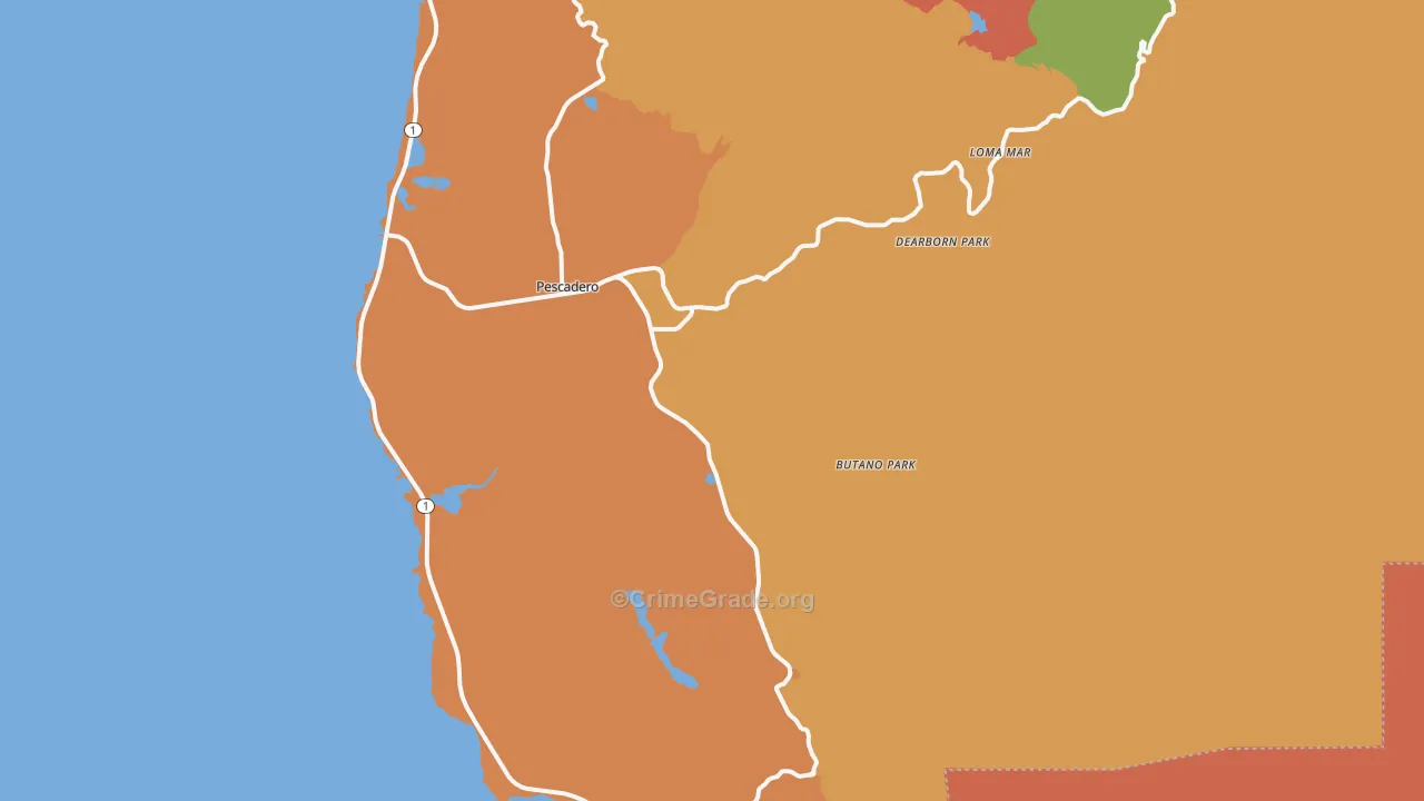 Pescadero, CA Map of Assault Rates
