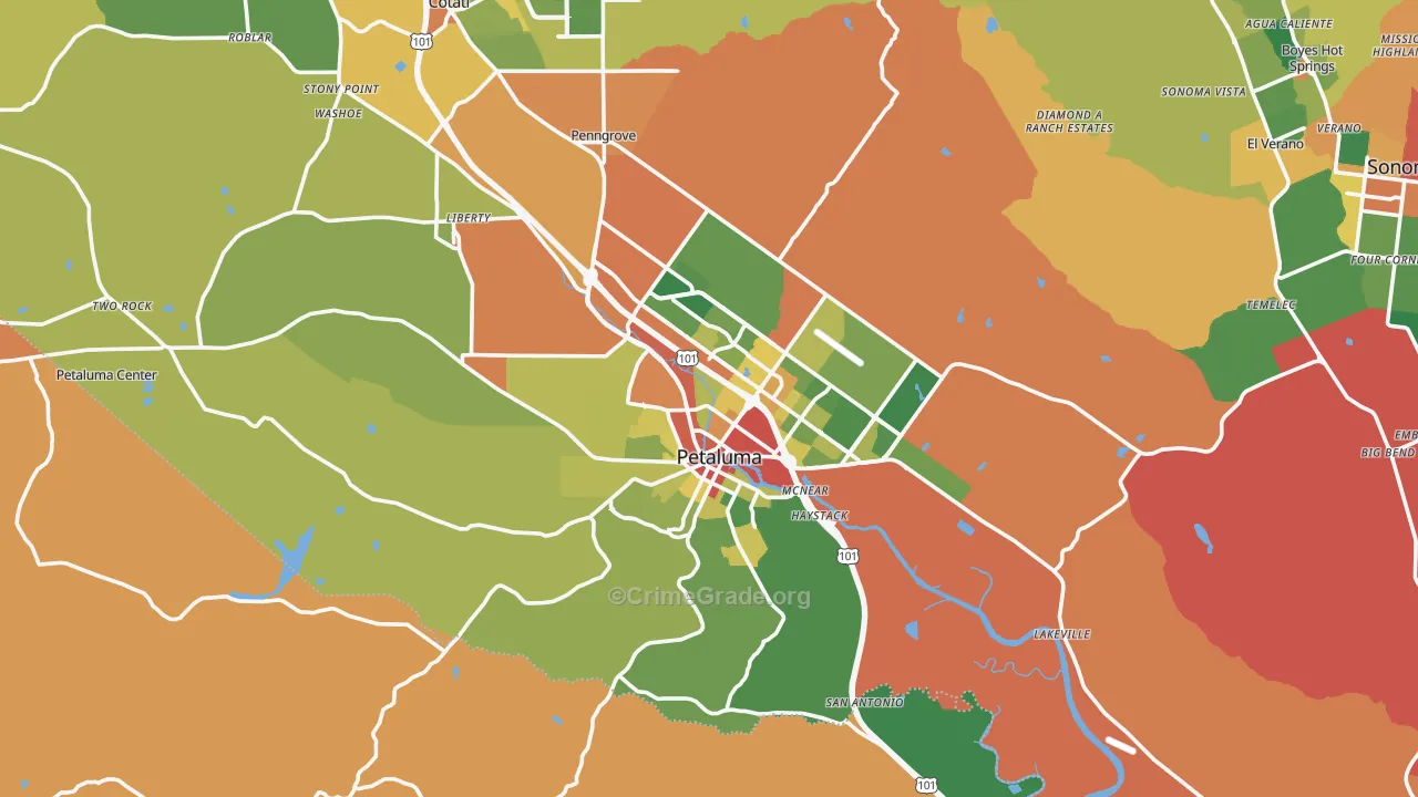 Petaluma, CA Map of Assault Rates