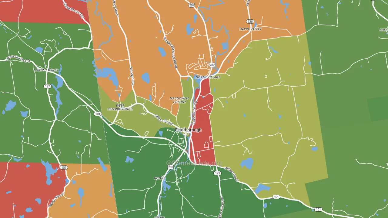 Peterborough, NH Map of Assault Rates