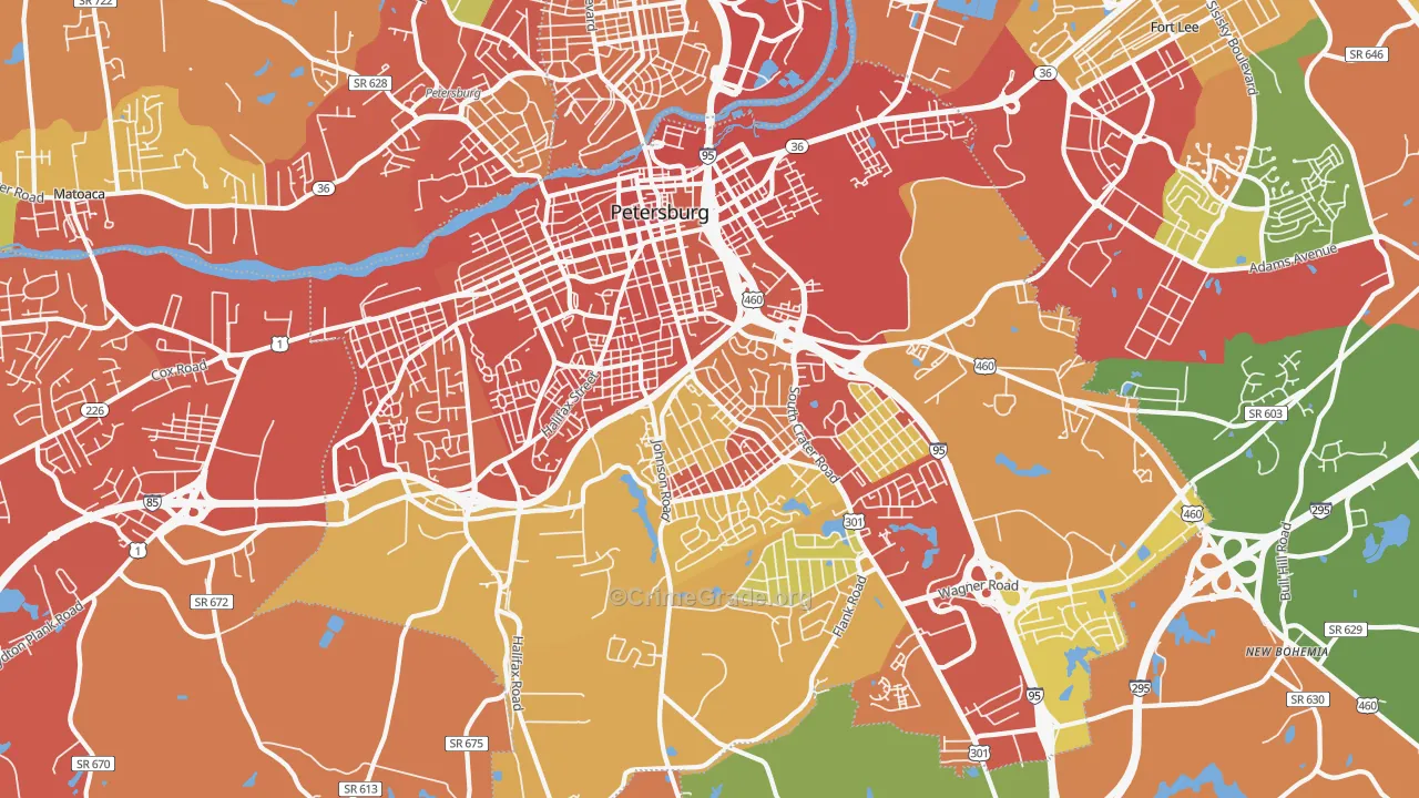 Petersburg City, VA Map of Assault Rates