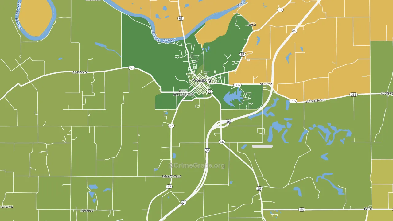 Petersburg, IN Map of Assault Rates