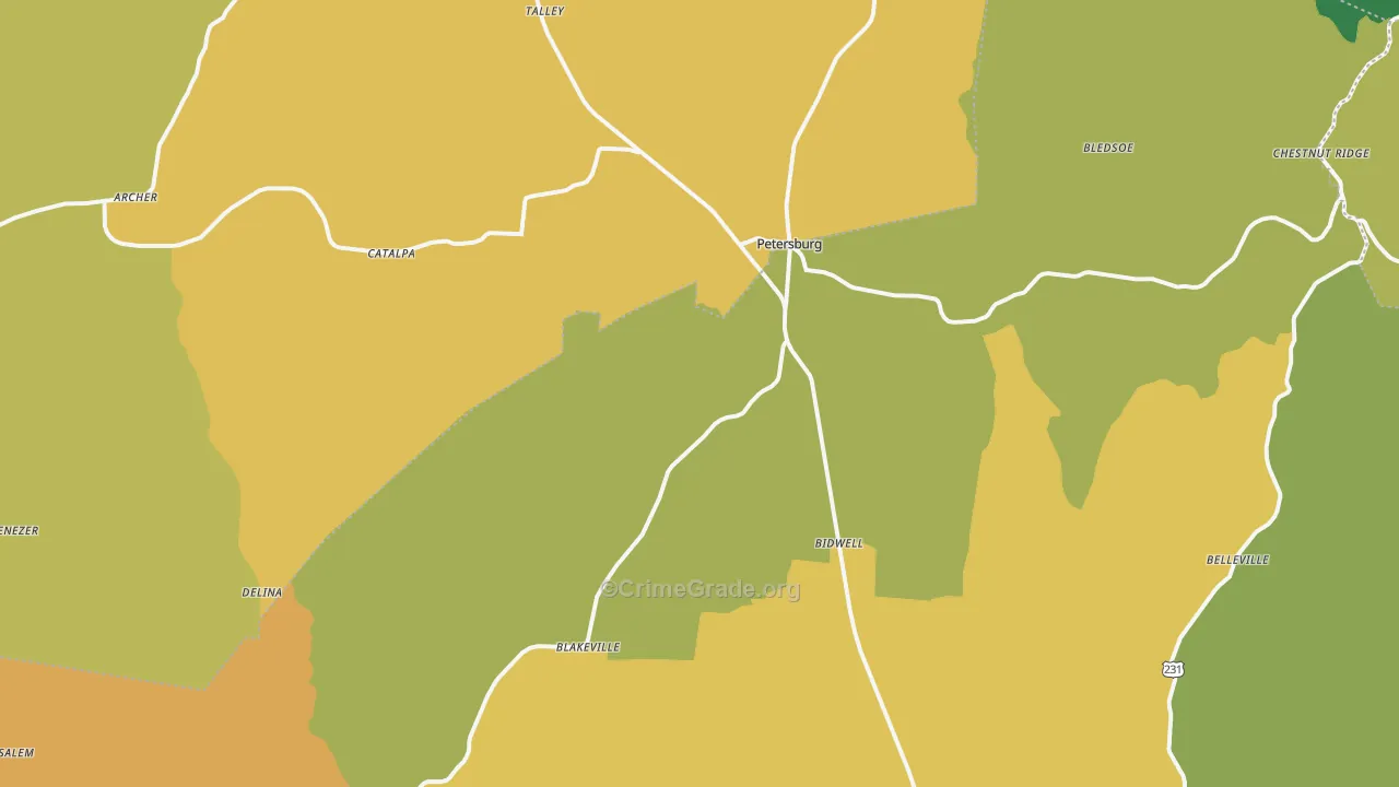 Petersburg, TN Map of Assault Rates