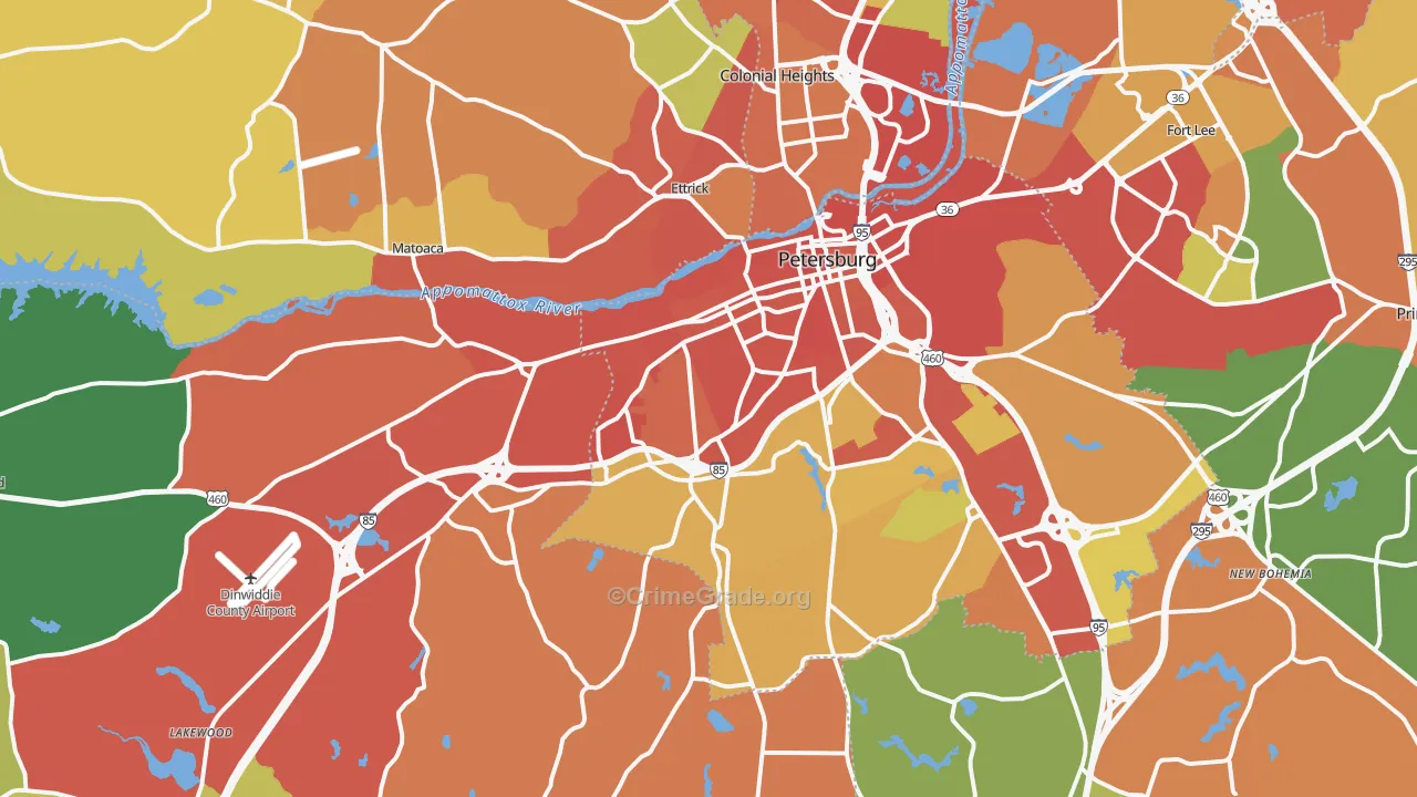 Petersburg, VA Map of Assault Rates