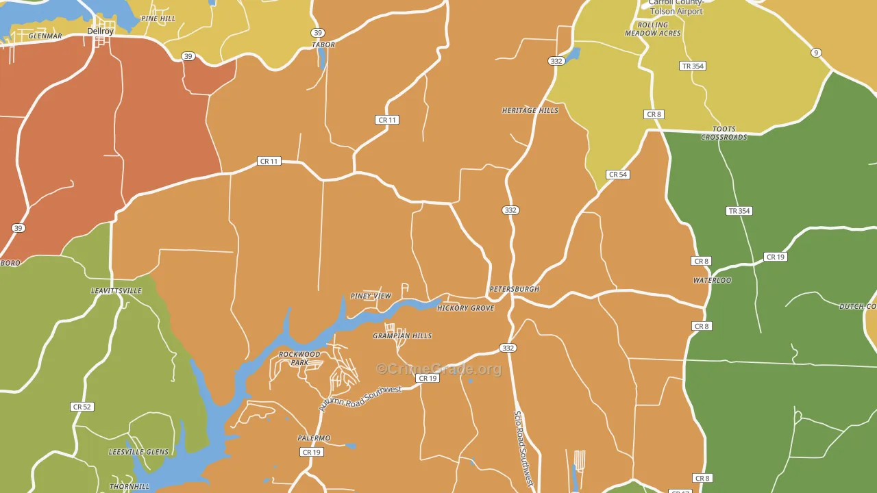 Petersburgh, OH Map of Assault Rates
