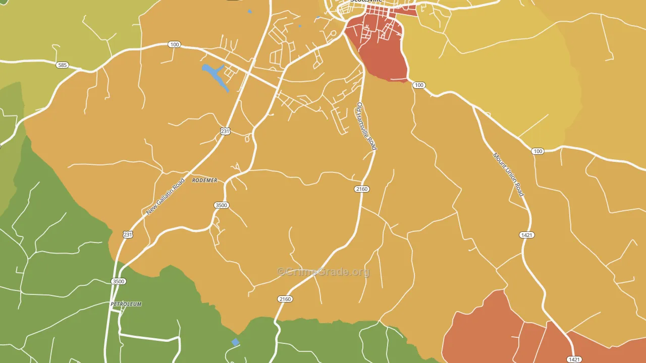 Petroleum, KY Map of Assault Rates