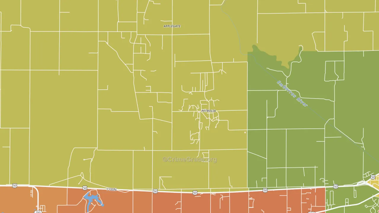 Petrolia, IL Map of Assault Rates