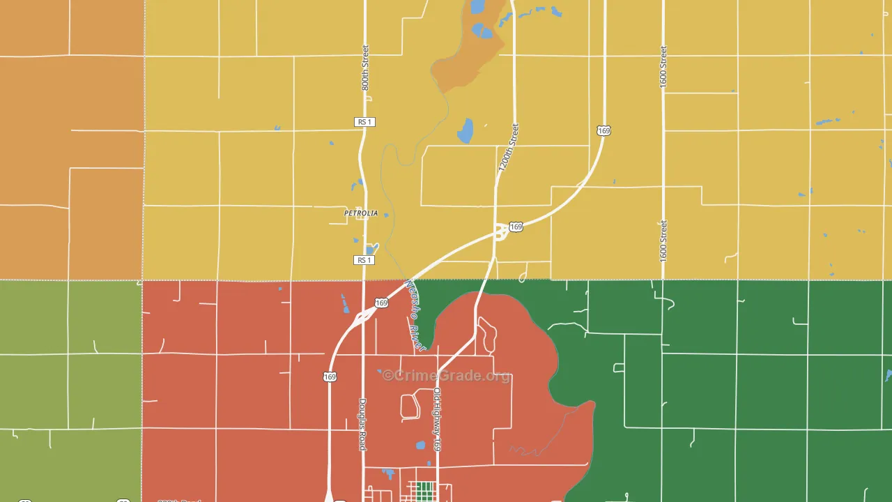 Petrolia, KS Map of Assault Rates