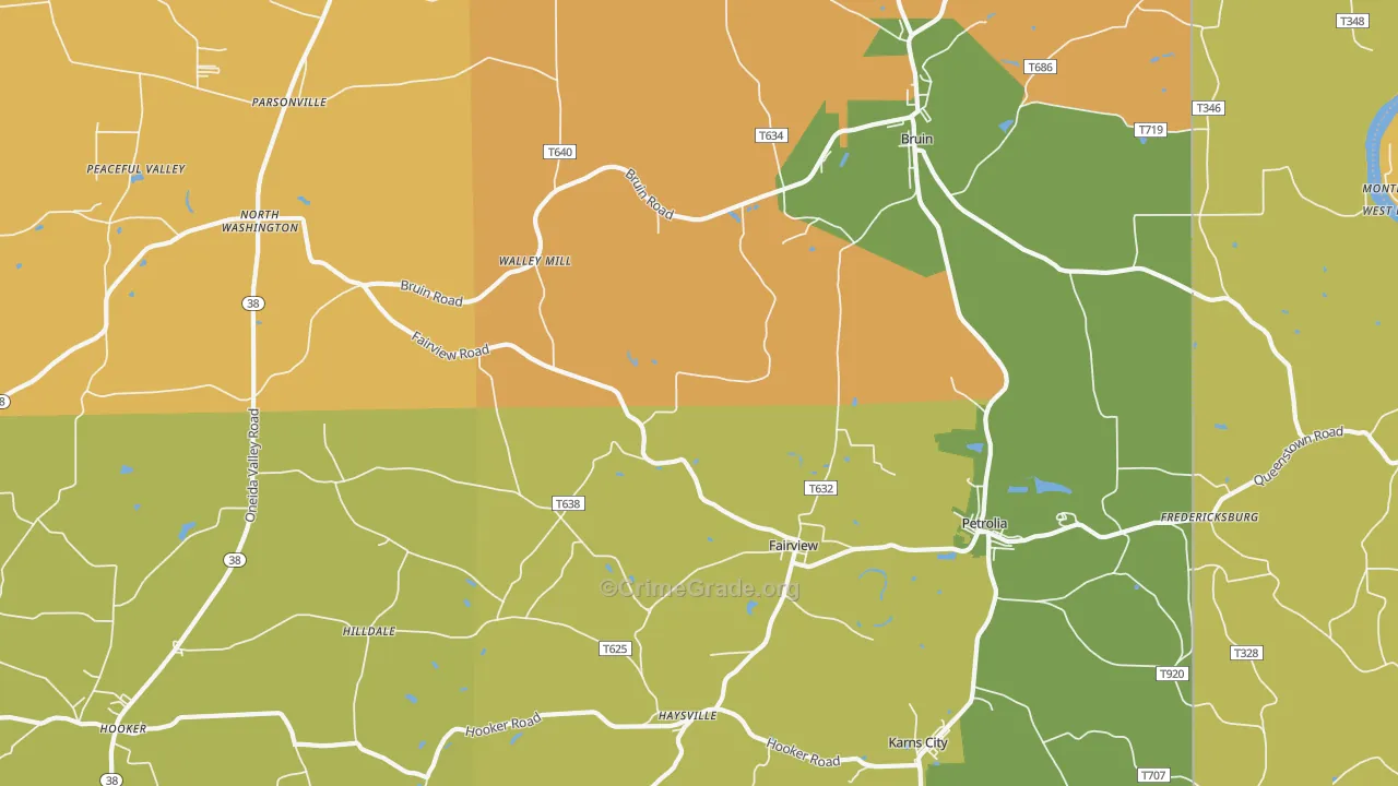 Petrolia, PA Map of Assault Rates