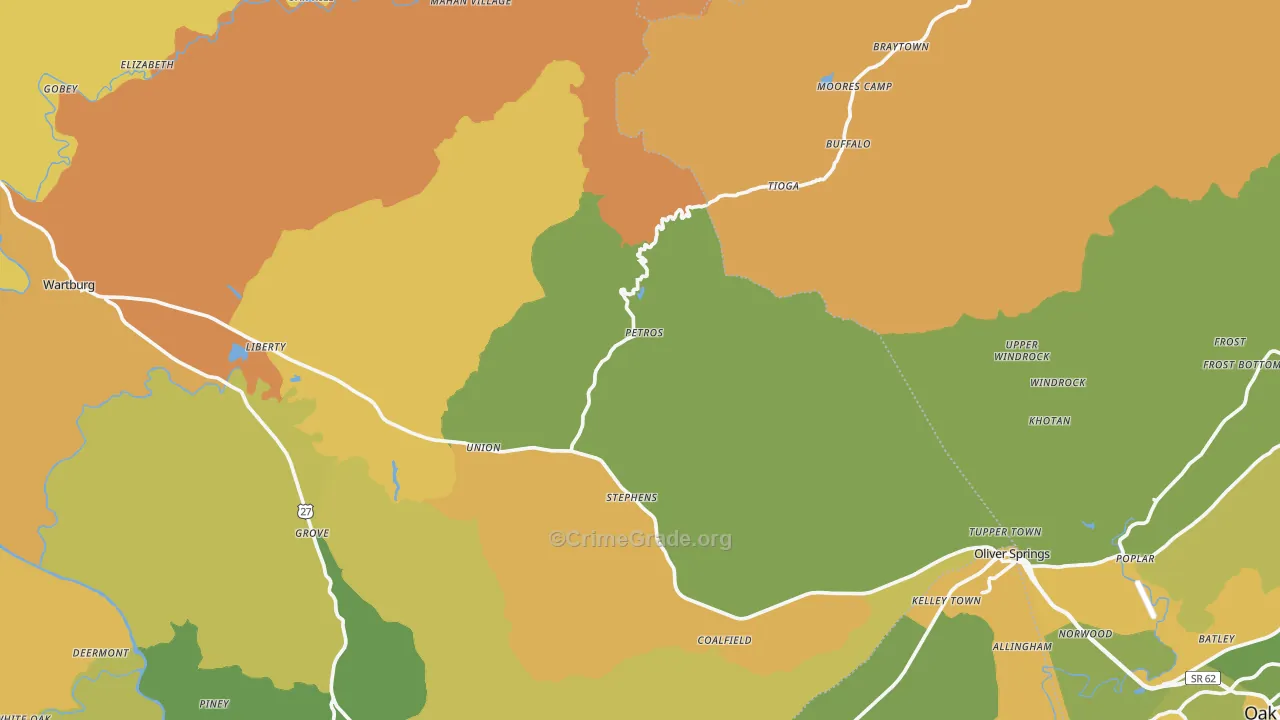 Petros, TN Map of Assault Rates