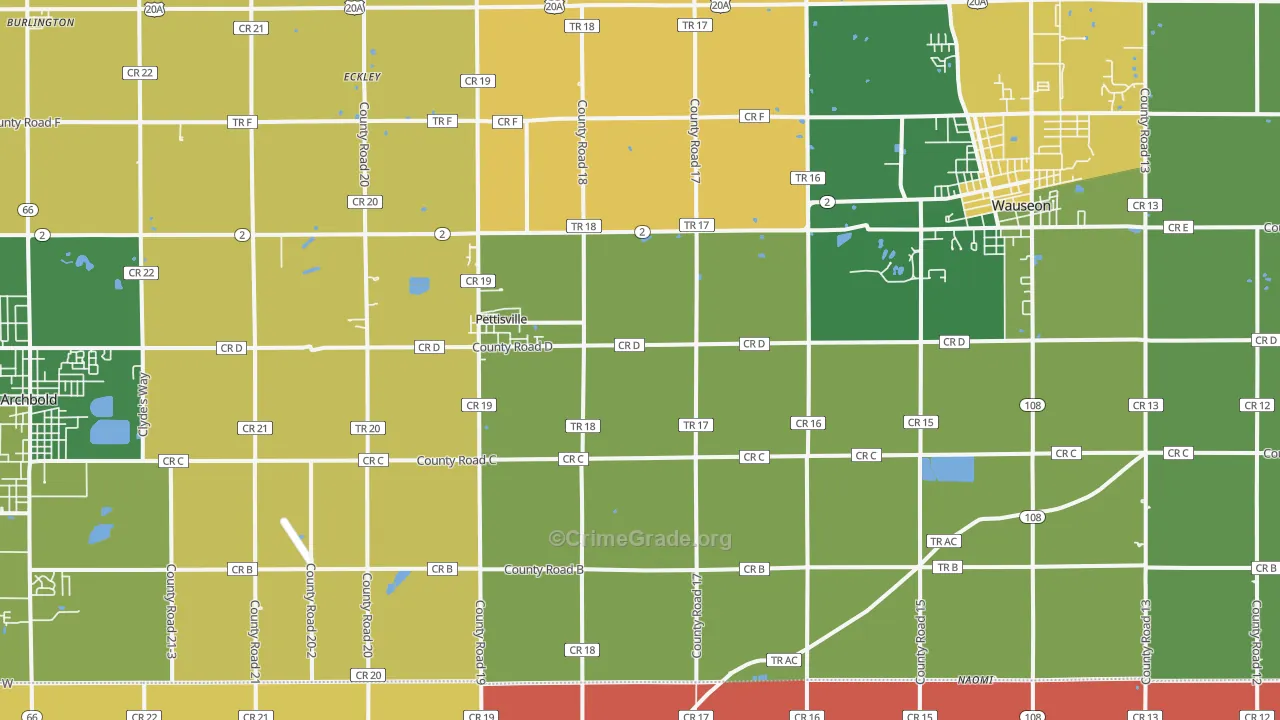 Pettisville, OH Map of Assault Rates