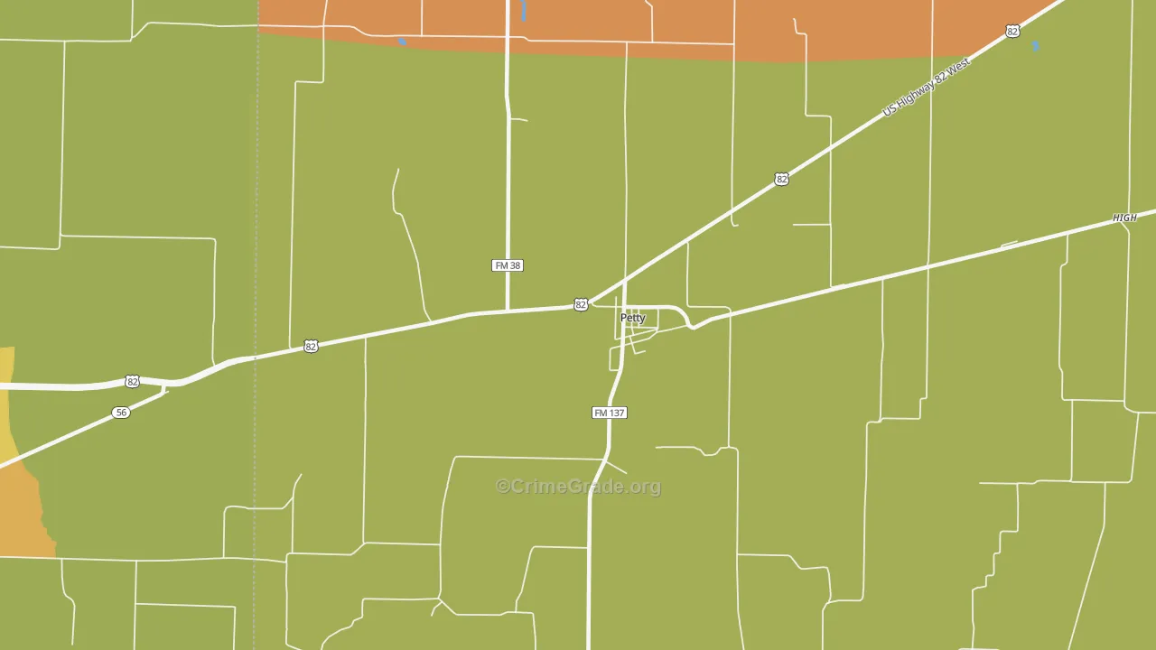 Petty, TX Map of Assault Rates