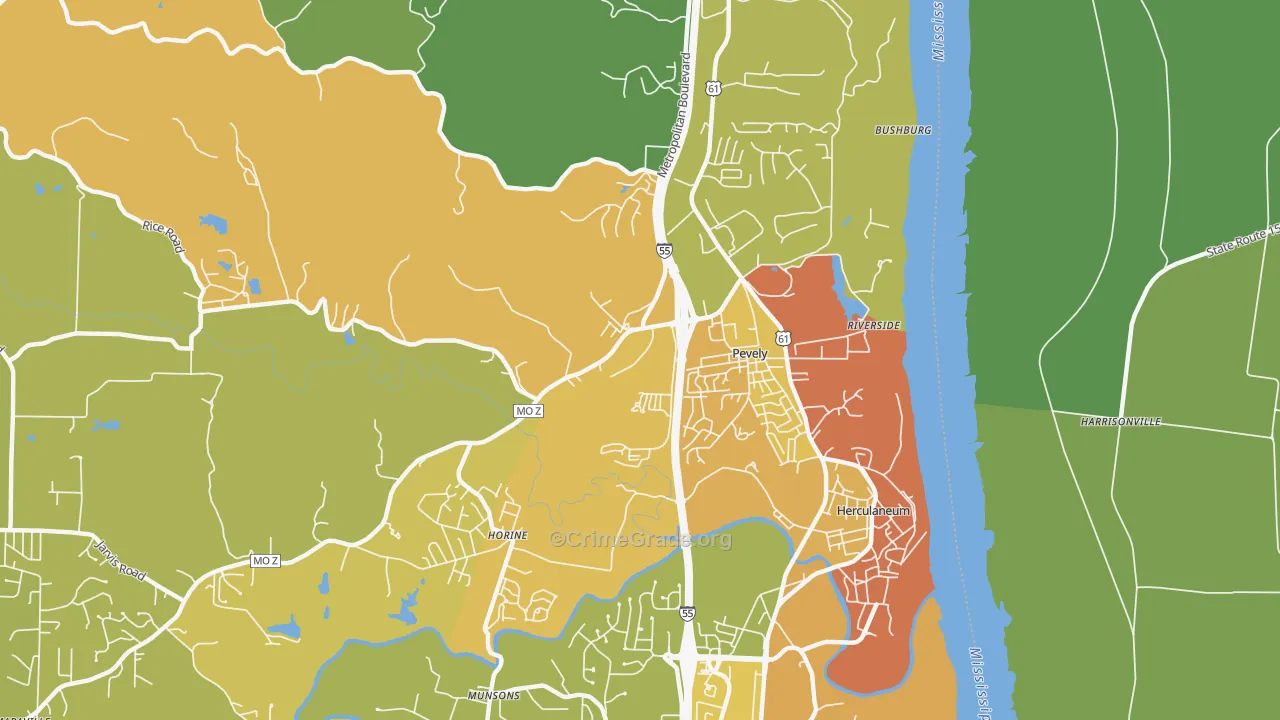 Pevely, MO Map of Assault Rates