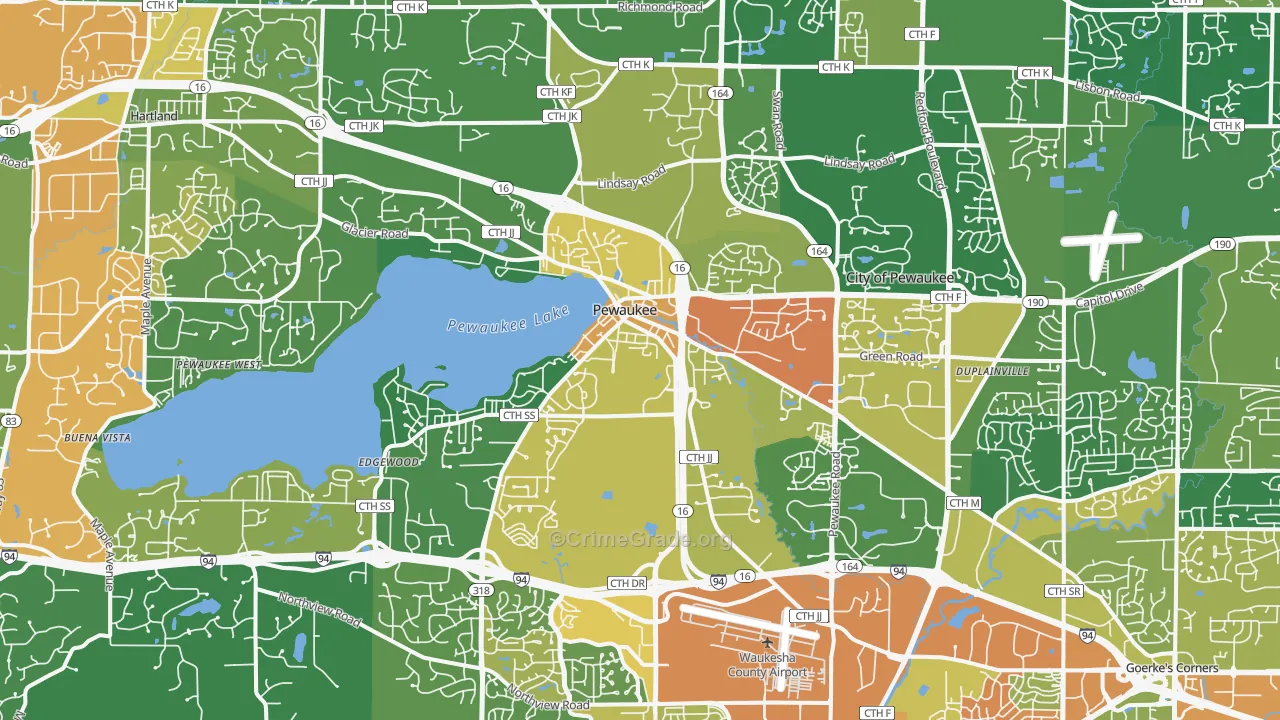 Pewaukee, WI Map of Assault Rates