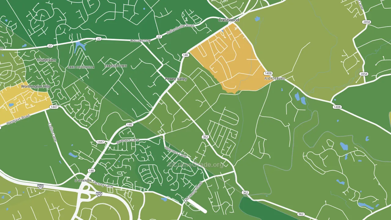Pewee Valley, KY Map of Assault Rates