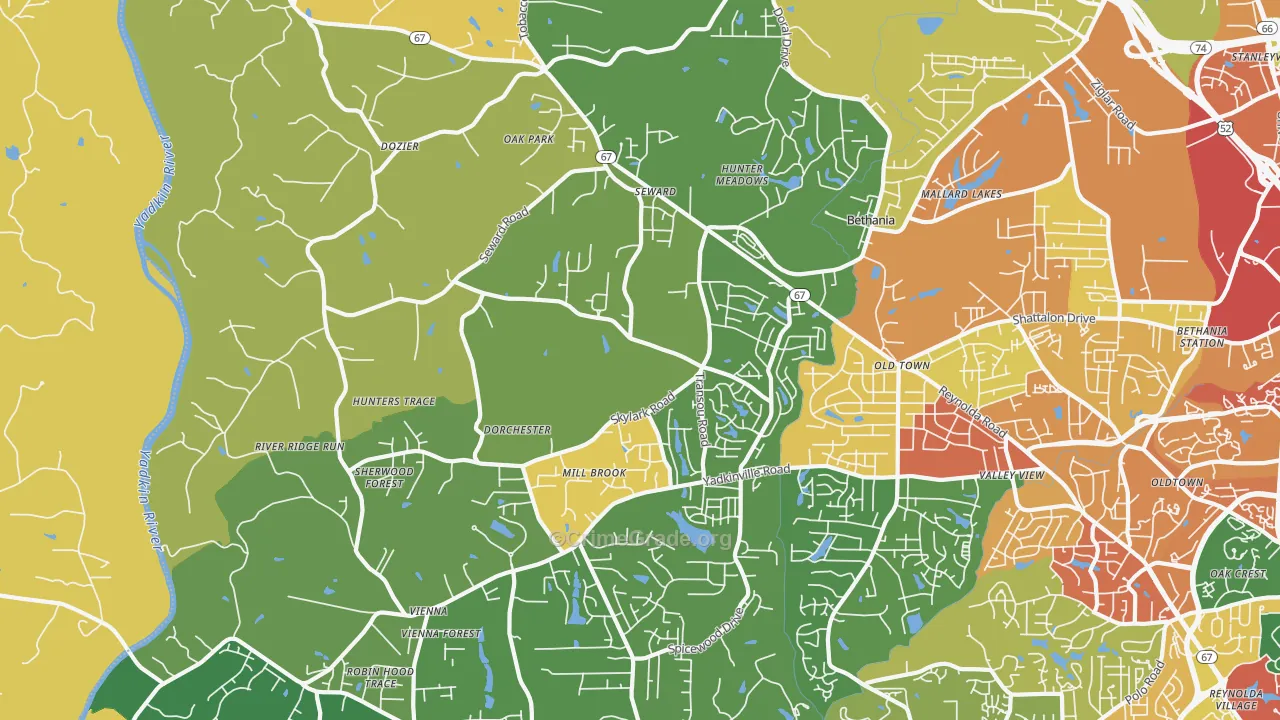 Pfafftown, NC Map of Assault Rates