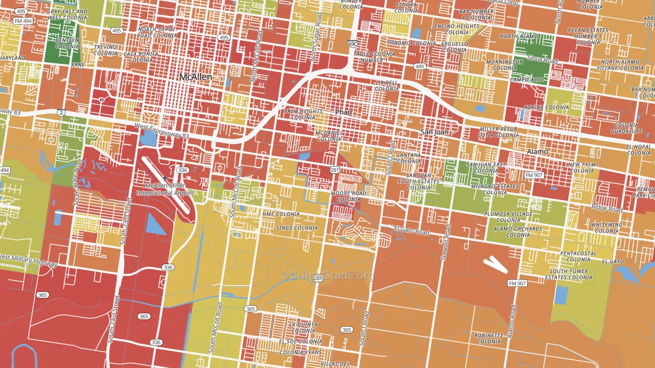 Pharr, TX Map of Assault Rates