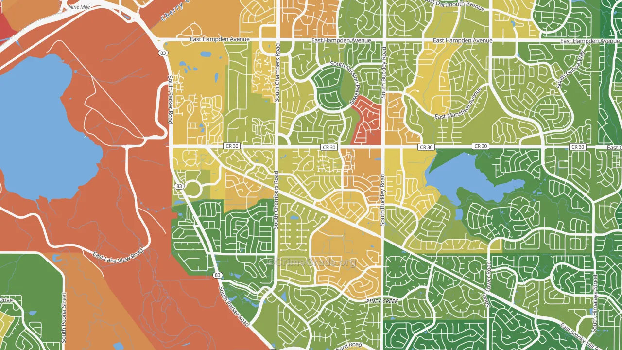 Pheasant Run, Aurora, CO Map of Assault Rates