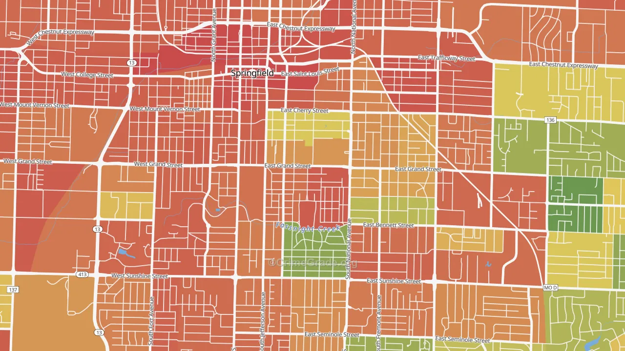 Phelps, Springfield, MO Map of Assault Rates