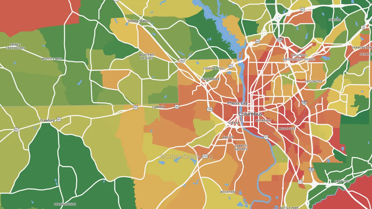 Phenix City, AL Map of Assault Rates