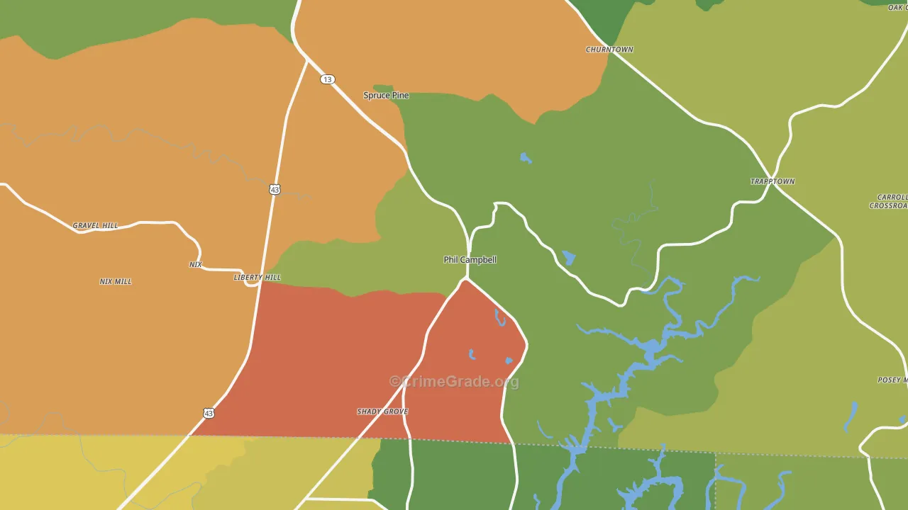 Phil Campbell, AL Map of Assault Rates