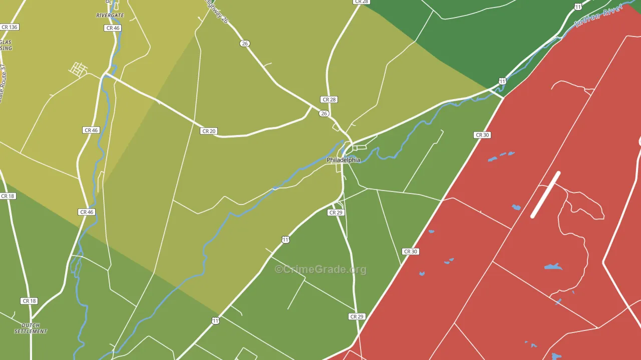 Philadelphia, NY Map of Assault Rates