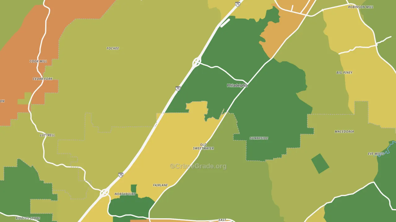 Philadelphia, TN Map of Assault Rates