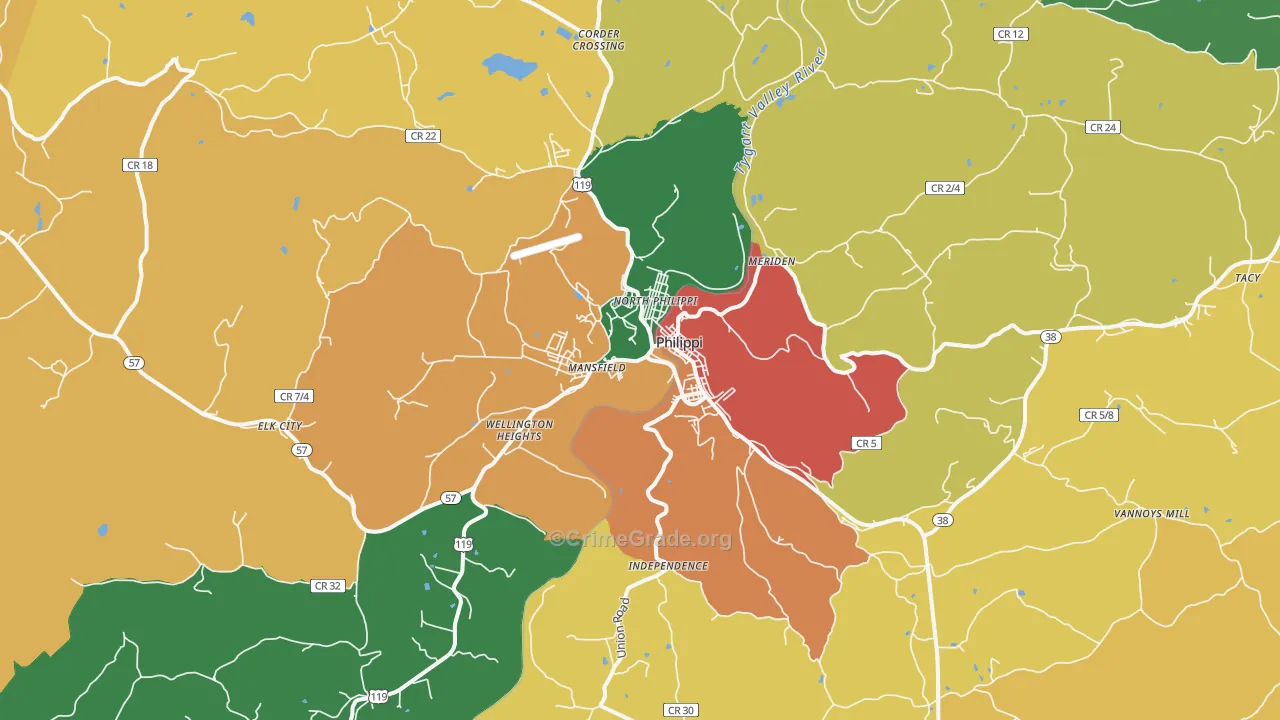 Philippi, WV Map of Assault Rates