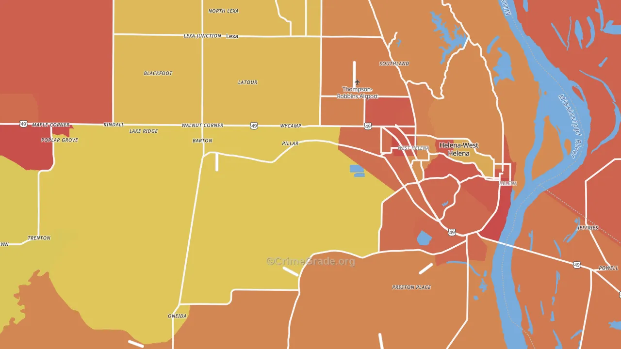 Phillips County, AR Map of Assault Rates
