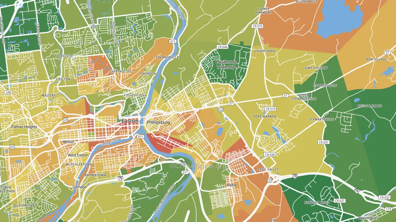 Phillipsburg, NJ Map of Assault Rates