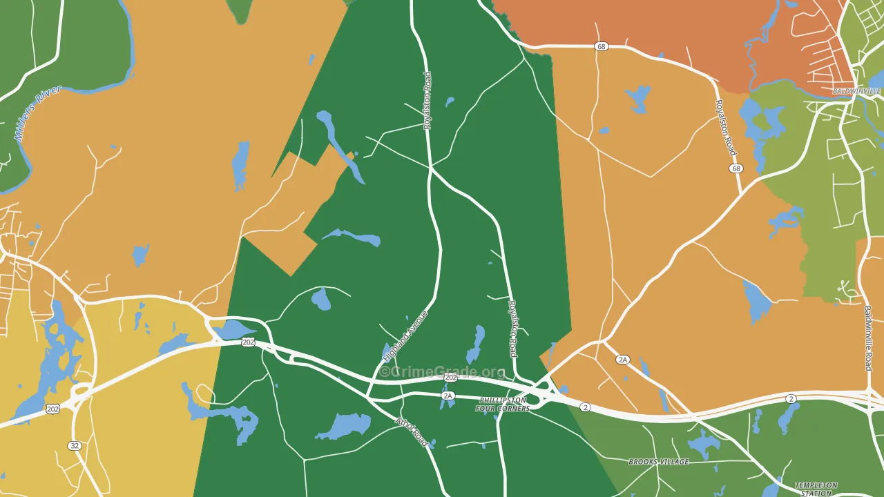 Phillipston Four Corners, MA Map of Assault Rates