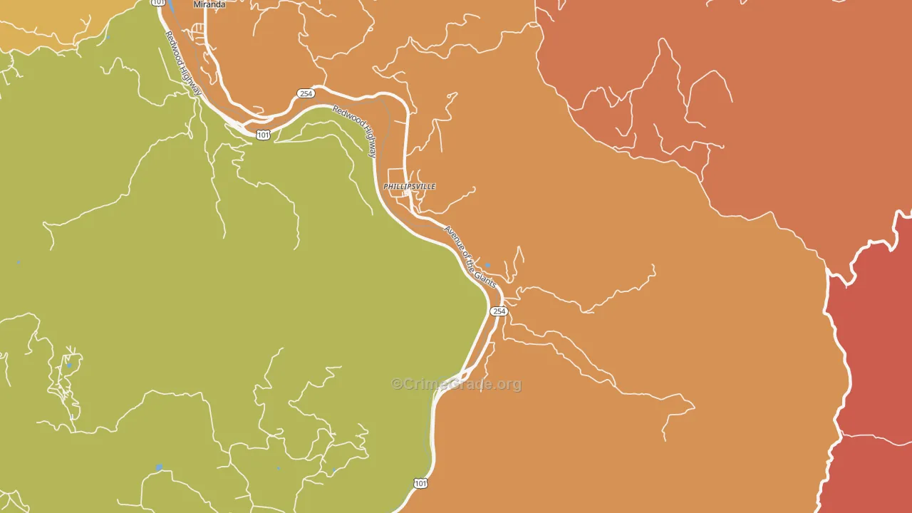 Phillipsville, CA Map of Assault Rates