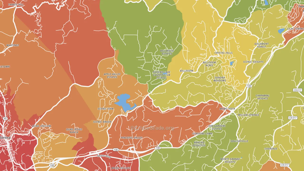 Phoenix Lake, CA Map of Assault Rates