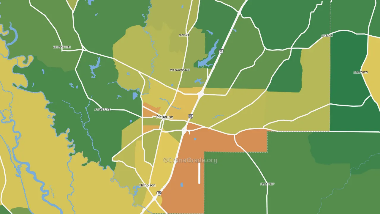 Picayune, MS Map of Assault Rates