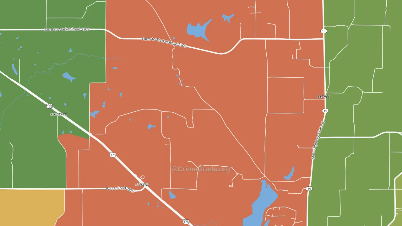 Pickens, TX Map of Assault Rates