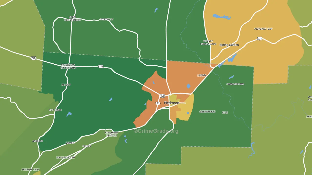 Piedmont, AL Map of Assault Rates