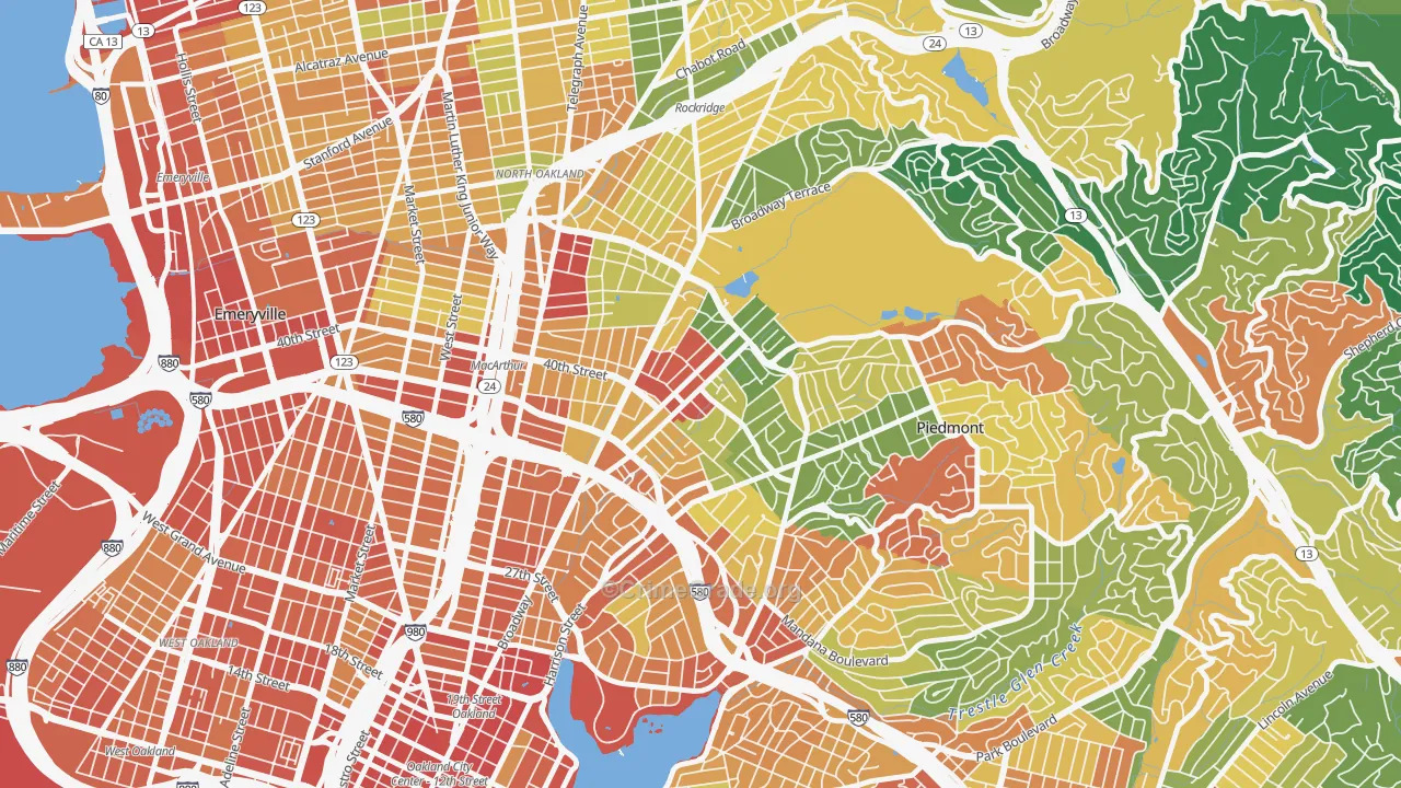 Piedmont Avenue, Oakland, CA Map of Assault Rates