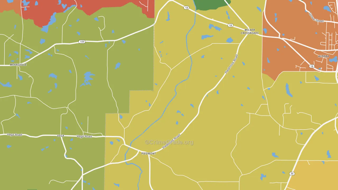 Piedmont, GA Map of Assault Rates