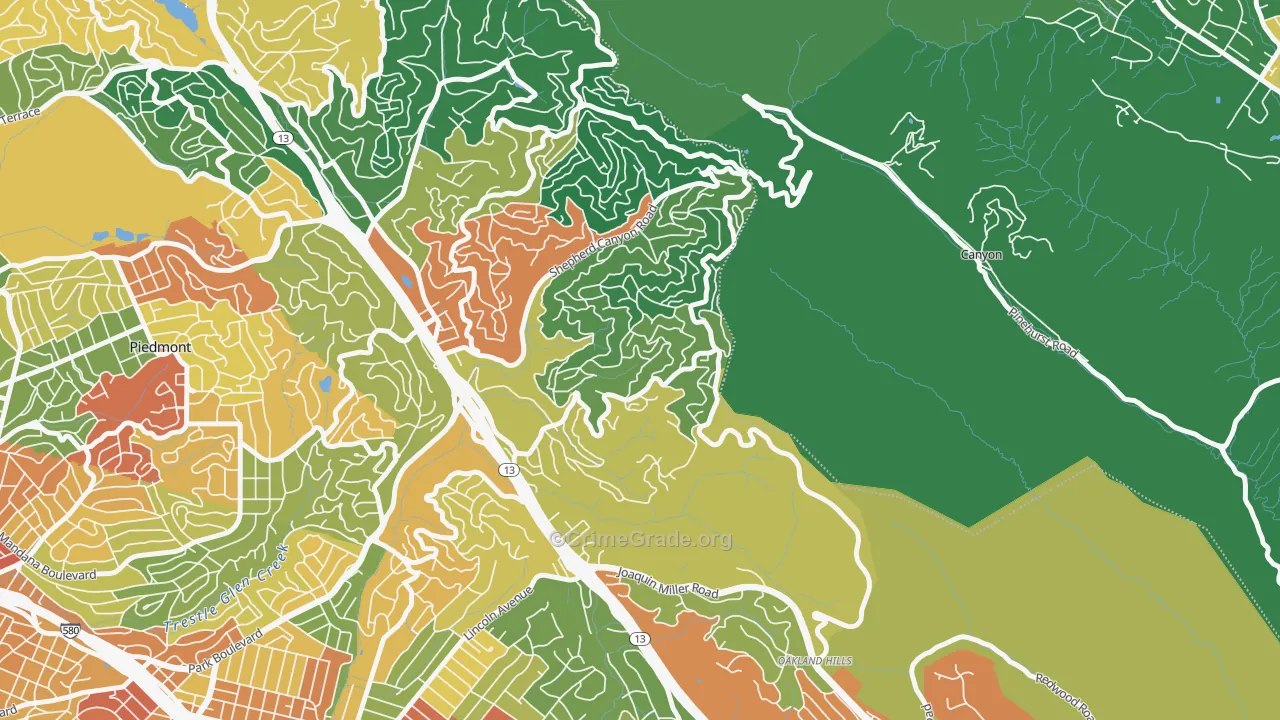 Piedmont Pines, Oakland, CA Map of Assault Rates